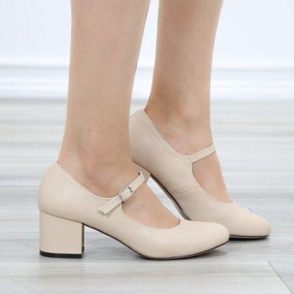 Nude Block Heel Vintage Rockabilly Style Pumps - Picture 3 of 10